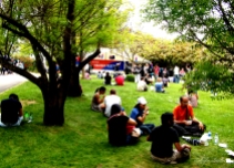 People eat at the Korean Embassy for the Windows to the World Festival